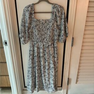 White and Blue Floral Maternity Dress